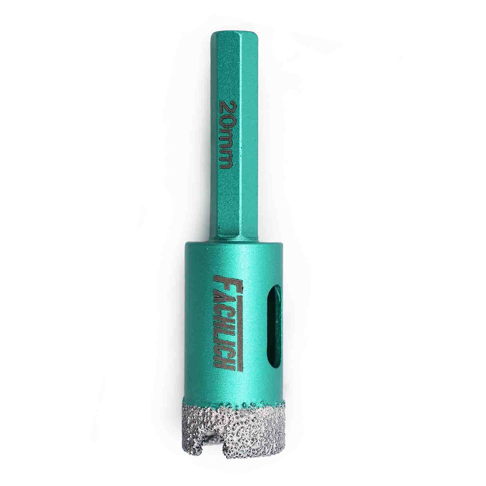 FACHLICH Dry Diamond Drill Bits,Diameter 4/5"(20mm) with Hex Shank Connection for Granite Marble Tile Porcelain Ceramic Hard Materials