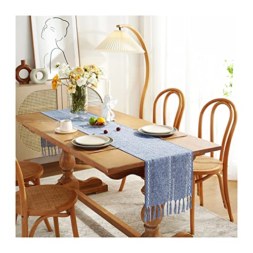 Chemin de table moderne en lin avec pampilles faites main pour chic rustique