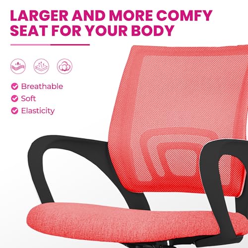 Image of Casa Copenhagen Mesh Mid Back Office /Study /Computer /Revolving /Desk Chair for Work from Home -Metal Base, Height Adjustable Seat- Rum Red & Black Handle