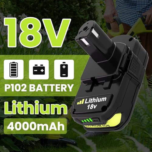 Image of 2PACK 4.0Ah Lithium Battery Replacement for Ryobi 18V Battery and P117 Charger Combo Compatible with Ryobi Battery and Charger 18 Volt P102 P103 P104 P107 P108 P109 Cordless Power Tools (Green-3PACK)
