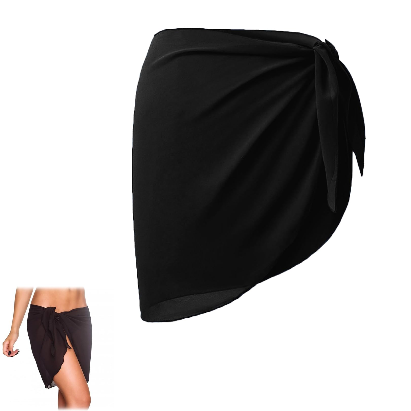 Gunwon1 PCS Black Beach Wrap Sarong, Women Beach Wrap Short Sarongs, Bikini Cover Up Chiffon Swimsuit Wrap Skirts Sexy Swim Sarong for Bikini Swimsuit Holiday Beach Wear Cover