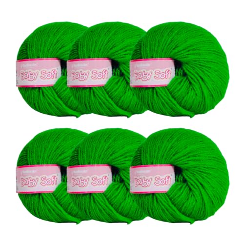 Image of Vardhman Baby Soft Yarn Pack of 6 - 4-Ply Acrylic Wool 150g Total | Soft Yarn for Knitting & Crocheting Baby Blankets, Sweaters, Toys & Accessories | 86m per 25g Ball (1, Green)