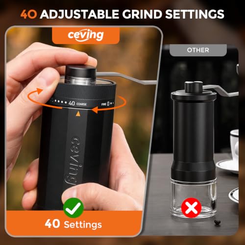 Image of CEVING World's First 60g Large Capacity Manual Coffee Grinder, Black | 40 External Settings, Portable Hand Coffee Bean Mill with Stainless Steel Conical Burr for Travel, Camping, Pour Over & Gift