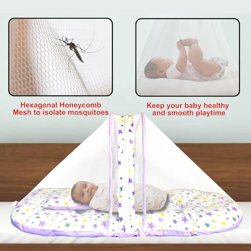Image of VParents Joy Purple Cotton Bedding Set & Mosquito Net