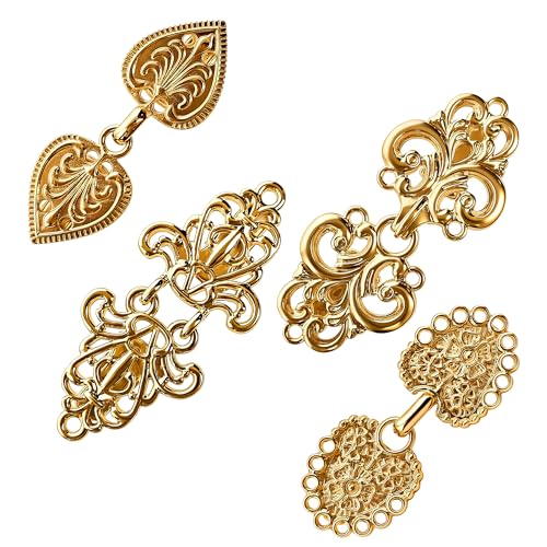 KUAJTUN 4 Stück Goldene Umhang-Clips für Damen Elegante Cardigan Clip Verschlüsse für Jacken Dekorative Cinch Clips zum Fixieren Von Umhang Strickjacke und Schal Vintage Stil Stabil und Leicht