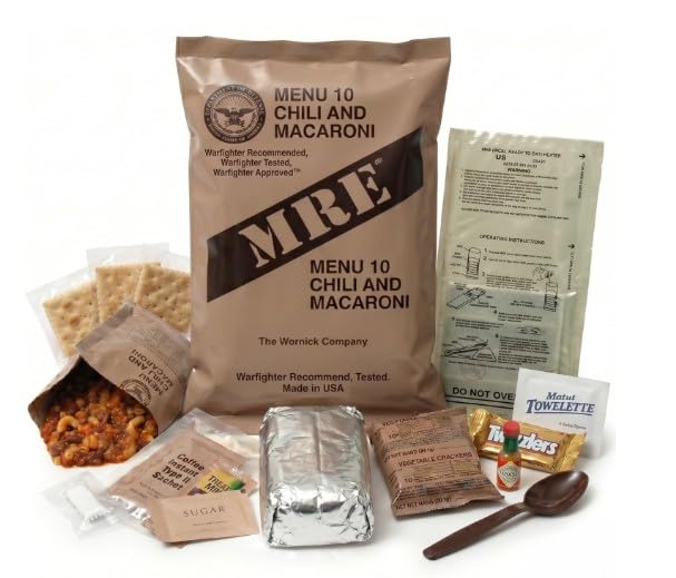 MRE Ración Militar Lista para Comer, Menú Aleatorio Completo, con Calentador sin Llama, para Camping, Senderismo y Supervivencia
