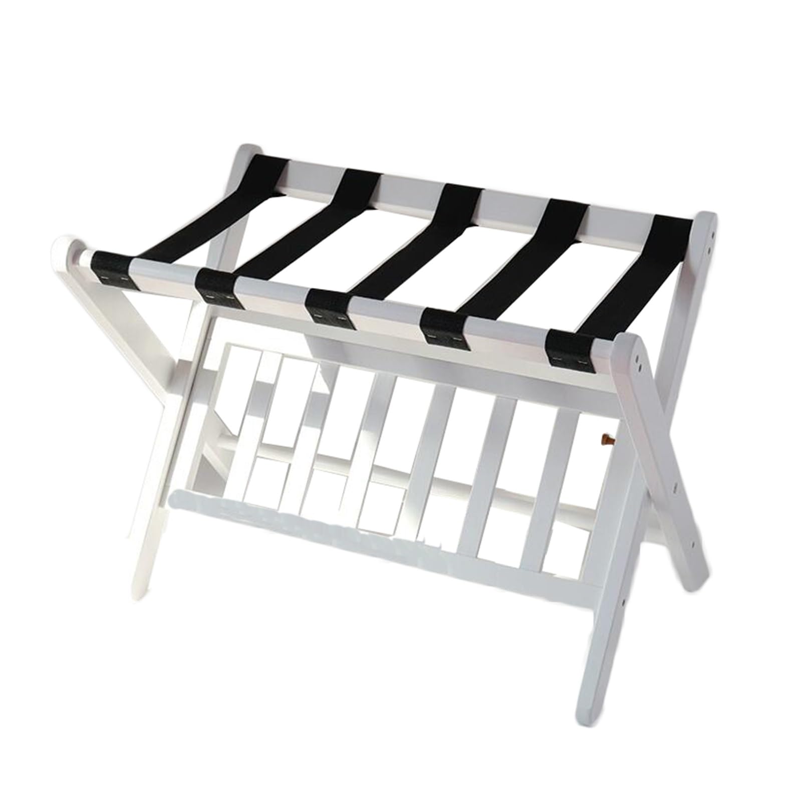 Porte-bagages en bois pliable avec étagère basse noire pour valise