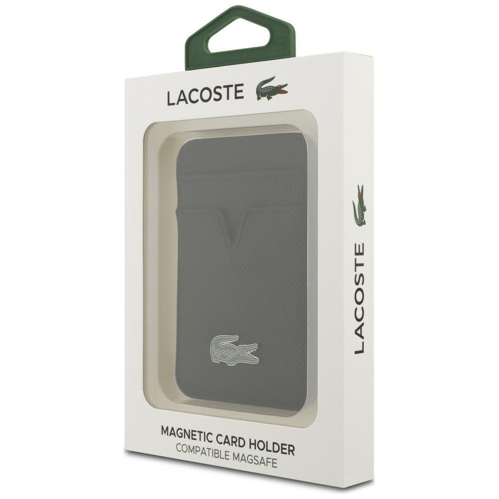 Lacoste - Cartera para Tarjetas, Compatible con MagSafe, Almacenamiento de Tarjetas, Tarjetero, piqué pequeño, Piel sintética, Color Negro