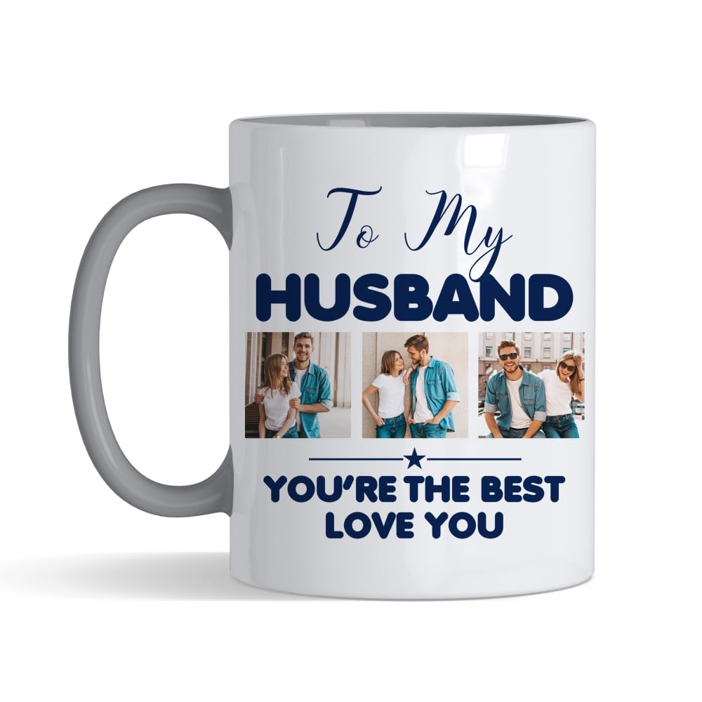 Personalised Photo, Love You Husband You're The Best, Inside Coloured Mug,Ceramic Coffee, Tea Mug. (Grey)