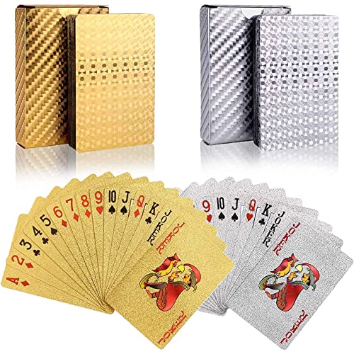 Cartes à Jouer en Plastique 2PCS Jeu Carte Etanche Jeux de Carte Poker Plastique Jeu de Carte Magie pour la Fête et Le Jeu, d'or,Argent Cover