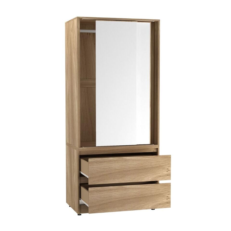 URBNLIVING 2-Door 2-Drawer Sliding Wardrobe, Modern Bedroom Storage Cupboard with Hanging Rail, Smooth Silent Sliding Doors, Adjustable Feet, Safety Wall Fixing and Mix or Match Carcass & Door Colours