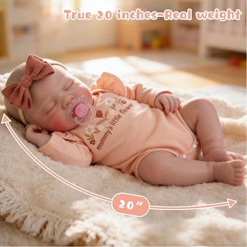 Image of EKOKIZ Lifelike Reborn Baby Dolls, 20-Inch Realistic Baby Doll Girl Soft Cloth Body Newborn Doll with Complete Accessories for Kids Age 3+ Real Life Dolls, Lovely & Pretty Girls