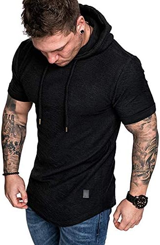 Lexiart Mens Fashion Hoodies Sport Pullover Solid Color Shirt Workout Lightweight Tops Black Large