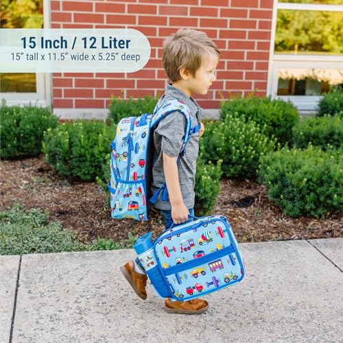 Wildkin ECO rPET 15-inch Kids Backpack – Sustainable, Padded, Adjustable – Trains, Planes & Trucks2