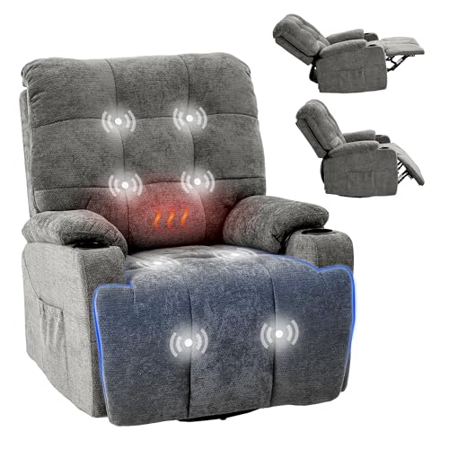 FLEXISPOT XR7 Sillón Relax Eléctrico Giratorio con Balanceo, Masaje 8 Puntos y Calor, Reclinable 105° 165°, USB y Type C, 2 Portavasos y Bolsillos Laterales, Soporta hasta 200 kg, Gris