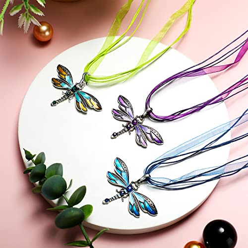 MTLEE 3 Pieces Dragonfly Necklace Dragonfly Charm Pendant Bohemian Jewelry for Women Colorful Enamel Vintage Ethnic Multilayer Chain4