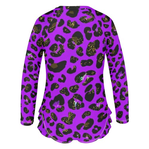 Purple Leopard Girls Long Sleeve One-Piece Swimsuit UV Protection Swimwear Bathing Suit 208619943