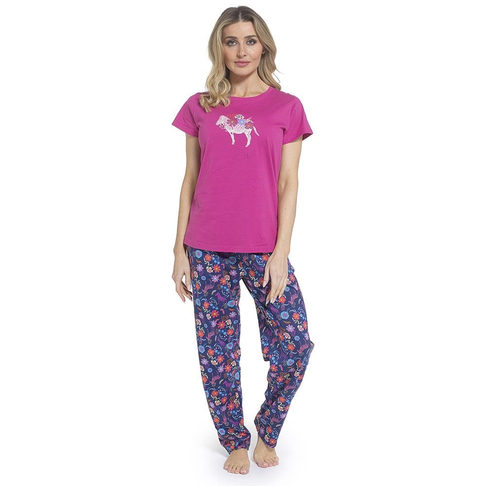 A2z Women's Pink 100% Cotton Short Sleeve Pyjama Set - Pjs Lds 445 12-14