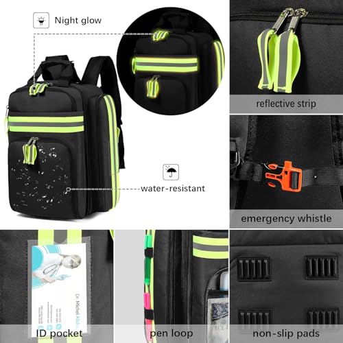 Image of Gatycallaty First Aid Backpack - Medical Evacuation Bag - Red Emergency Lifeguard Bag for Ems Emt First Responders (Black)