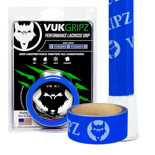 VukGripz Lacrosse Stick Tape - Non-Sticky, Friction-Based, Moisture-Wicking Lacrosse Grip Tape, Thin and Reusable, NCAA-Legal Faceoff Grip, Slip-Free in Wet Conditions, Made in USA (Legacy Blue)