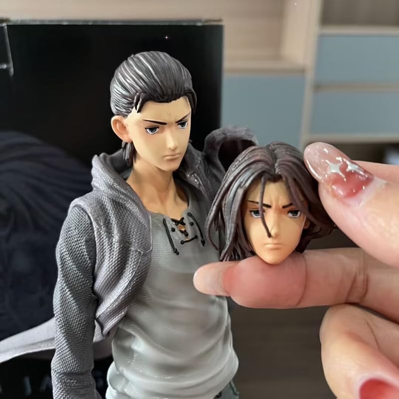 Miniatura 2 de Eren Jaeger Figura modelo estatua  Figura de acción de anime de postura de pie de 11.8 in, 2 cabezas intercambiables, PVC hecho a mano coleccionable