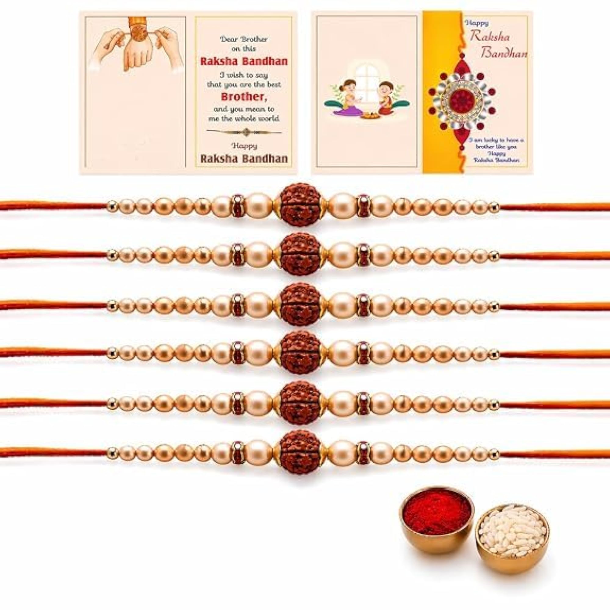 Set of 6 Rudraksh Rakhi for Brother with Beads