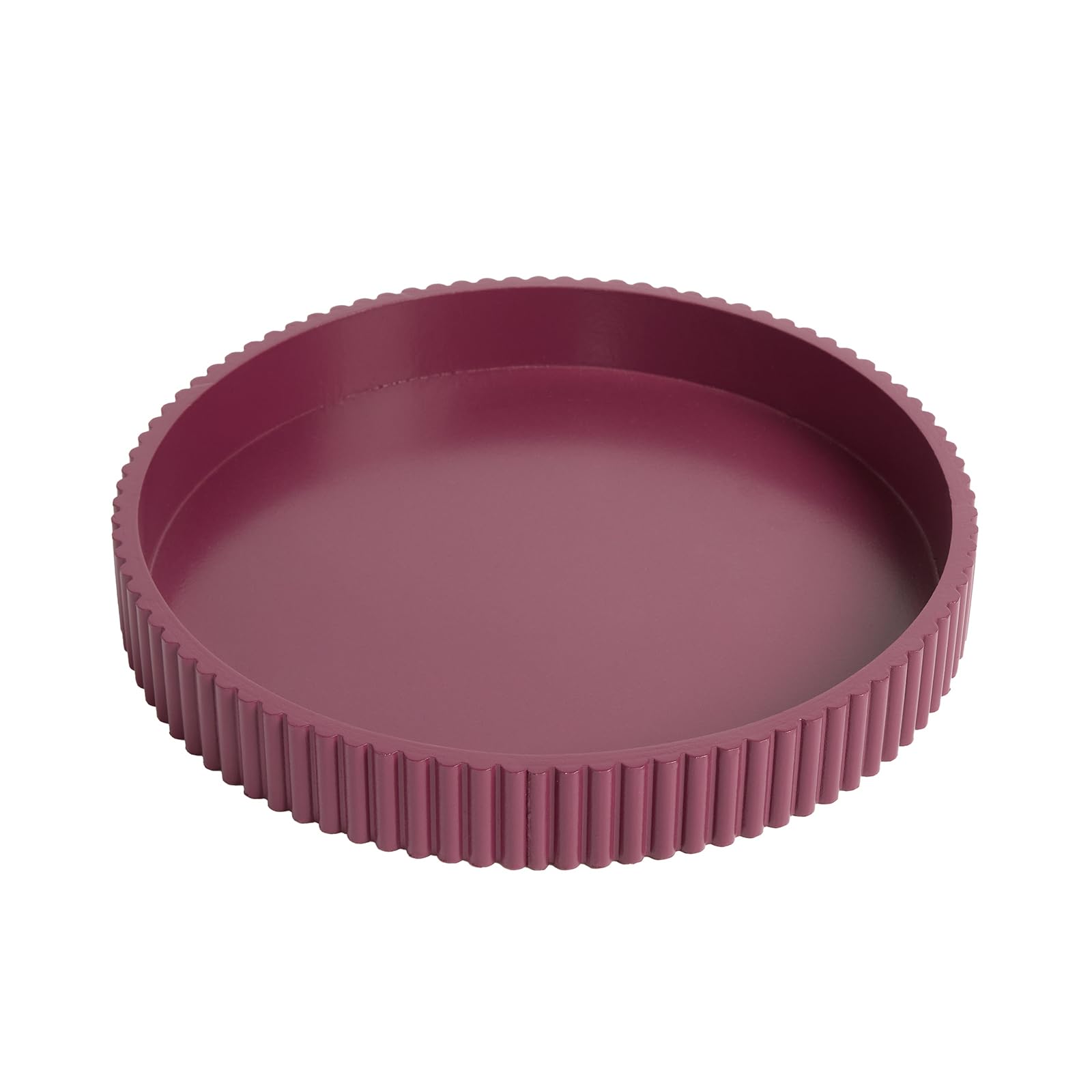 OHS Decorative Round Tray, Ribbed Coffee Table Tray Modern Bathroom Vanity Trays for Dresser Jewellery Toilet Tank Bedroom Kitchen Countertop Candle Holder Storage Organiser, Berry
