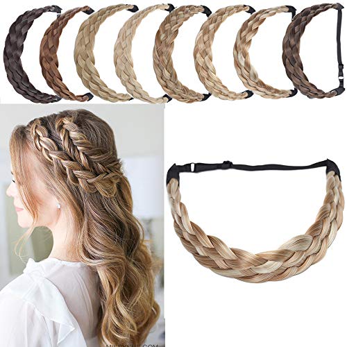SEGO Diademas Trenzadas Elásticas Mujer Pelo Sintético Se Ve Natural [Rubio Ceniza/Blanqueador...