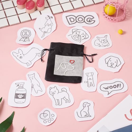 Image of Magibeads 68 Patterns Dog Water Soluble Embroidery Patterns Puppy Paw Print Cartoon Animal Pet Stick and Stitch Transfer Embroidery Paper for Hand Sewing Beginners Starter Adult