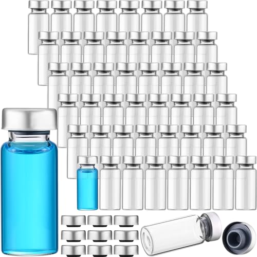 Potchen WE-POTCHEN-2159 100 Pack Sterile Vials For Injections Glass Empty Bottle Bulks Lab Sample Vial With Aluminum Flip Caps And Rubber Stoppers Glass Vials cover