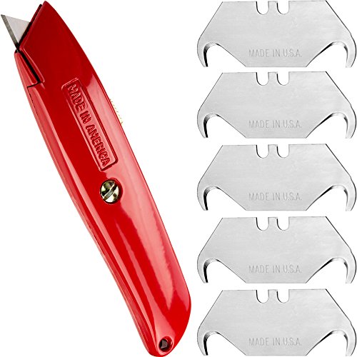 Heavy-Duty Retractable Utility Knife with Comfort Grip and 6 Spare Blades - Hook