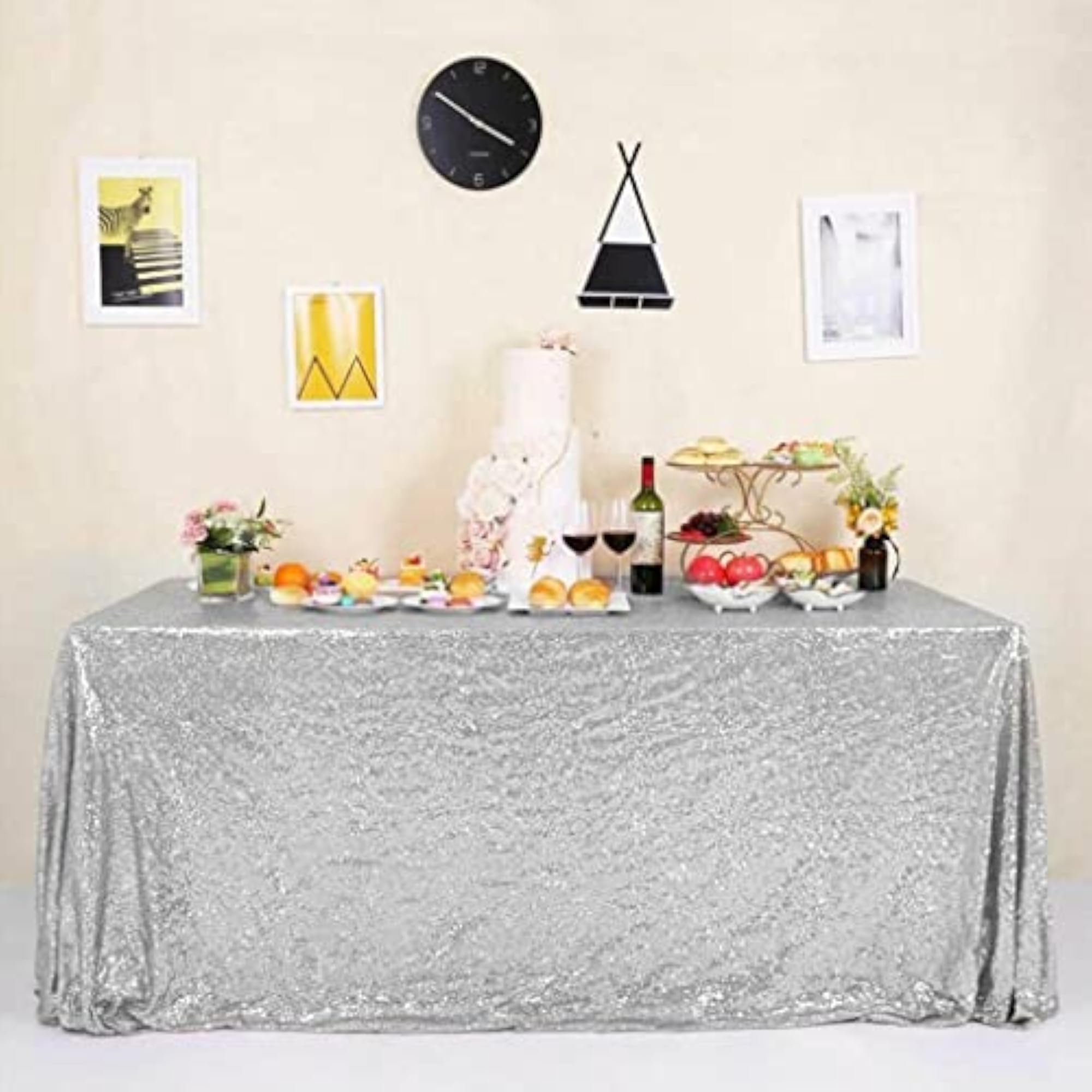 Seamless Sequin Tablecloth for Sparkly Decoration, Silver