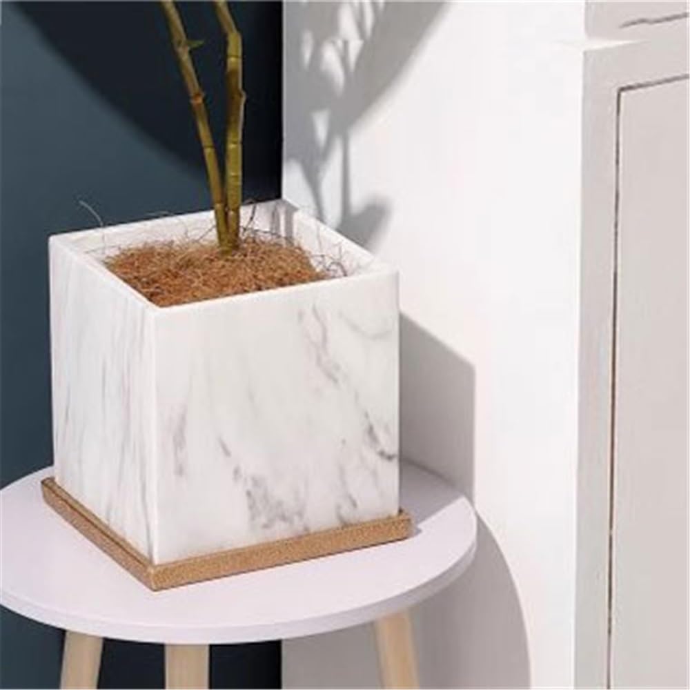 macetas para plantas Doniczka w kształcie kwadratu z kamieniem, doniczka ceramiczna podstawkami, tace i otwór drenażowy, na balkon salon kuchnia ogród(Duży)