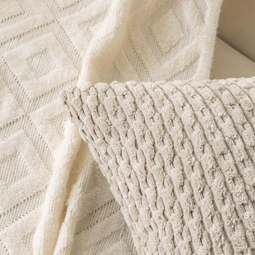 Set of 4 Grey White Taupe Decorative Throw Pillow Covers 26x26 Inch Corduroy Pillow Covers for Bed Couch Sofa Living Room Soft Square Cushion Cases