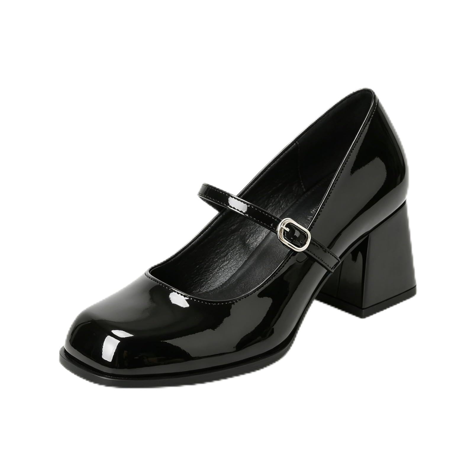 ANUFER Mujer Punta Cuadrada Zapatos de Salón Mary Jane 6,5 cm Tacón Grueso Oficina Zapatos de Salón