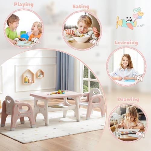 Image of GITAWUSA Kids Table and 2 Chairs Set, Large Built-in Storage, Montessori Toddlers Table and Chairs Set, Kids Activity Table for Drawing Dining Playing, CPSC & ASTM Approved, Pink