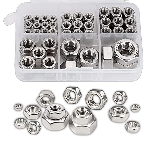 Twcc 95 Pcs Assorted Stainless Steel Hex Nuts Assortment Kit M3 M4 M5 M6 M8 M10 Metric Hex Nut Set Hardware #TOP3