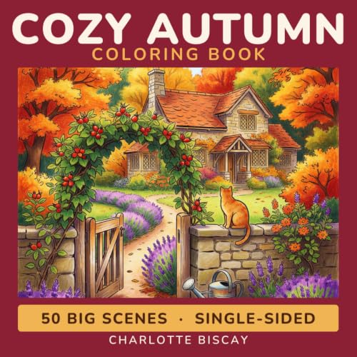 Cozy Autumn Coloring Book: 50 Large Print Autumn Scenes for Adults | Bold Outlines, Single Sided Pages image 2