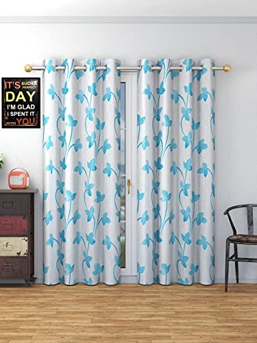Image of Long Door Heavy Quality Print Curtains 9 Feet Long | High Tenacity Yarn Polyester Curtains | Premium Screens for Home Office | Prada for Living Room Bedroom | (Aqua, 1pc)
