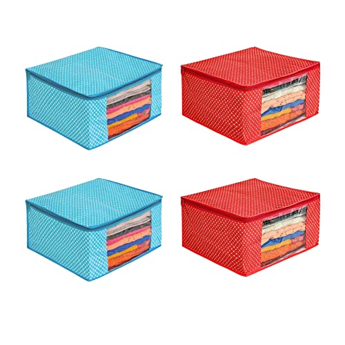Image of Purple Saree|Saree Cover Cotton Bag|Cotton Saree Cover Closet Orgnizer /Saree Bags for Wardrobe Orgnizer Clothe Covers |Organizer Bag Clothe|Foldable Organizer (Pack of 4, SkyBlue + Red)