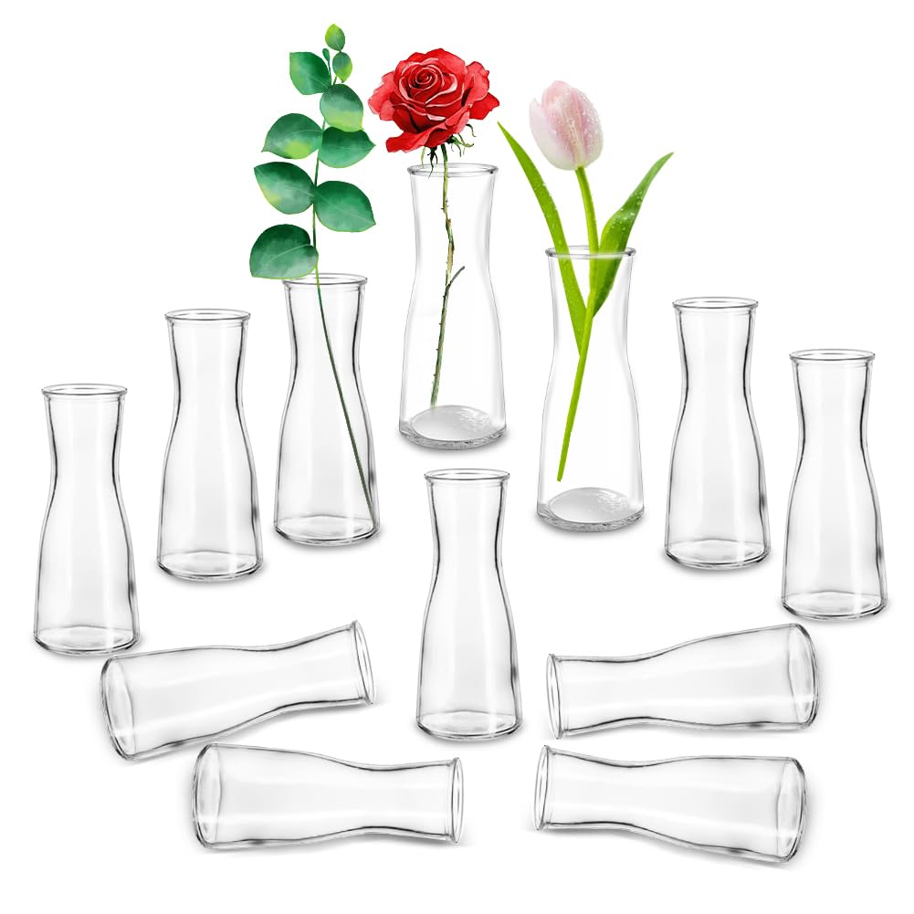 12 mini jarrones de cristal, pequeños jarrones para decoración de mesa de boda, jarrón de flores transparente, jarrones de cristal para bodas, fiestas, mesas de comedor, centros de mesa