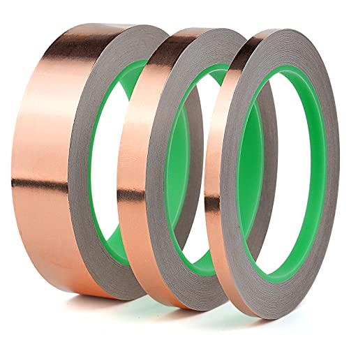BOMEI PACK 3 Pack Feuille de Cuivre Adhésif Double Conductivité pour Blindage EMI, Vitrail Circuits, Papier Réparation, Electrique Soudure Répulsif d'insectes (6/10/25mm x 20m) Cover