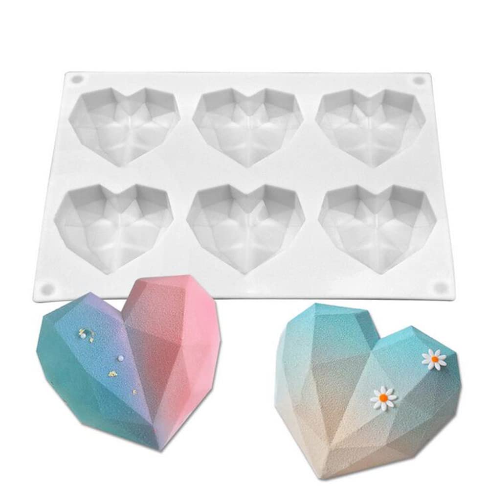 Silikonowe Mousse ciasto Formy 3D Piekarnie DIY Mydło Świece Forma, 6-otwory Diamentowy Kształt Serca