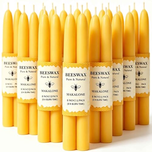 Image of Beeswax Taper Candles,100% Natural Bees Wax Candle Sticks,18 Pack,8 Inch