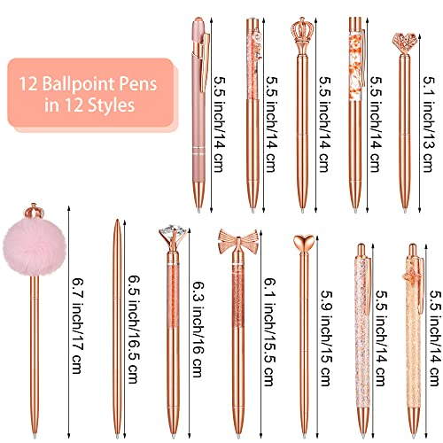 Aodaer 12 Pieces Ballpoint Pen Set Metal Crystal Diamond Ballpoint Pen Rose Gold Pens Liquid Sand Glitter Pen Crown Pretty Pens Black Ink Pens For Office School Wedding Party Desk Supplies #TOP1