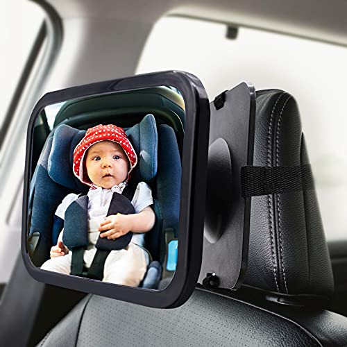 Baby Car Mirror, 2 Pack Large Safety Car Seat Mirror, Baby Car Seat Mirror for Rear Facing Infant Child with Wide Crystal Clear View, Rear View Mirror
