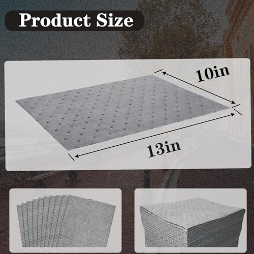 Image of Oil Absorbent Pads - High Absorbency Microfiber Polypropylene Absorbing Pads, Oil Spill Mat for Oil-Based & Water-Based Fluids, Gray, 13 inch x 10 inch, Pack of 50