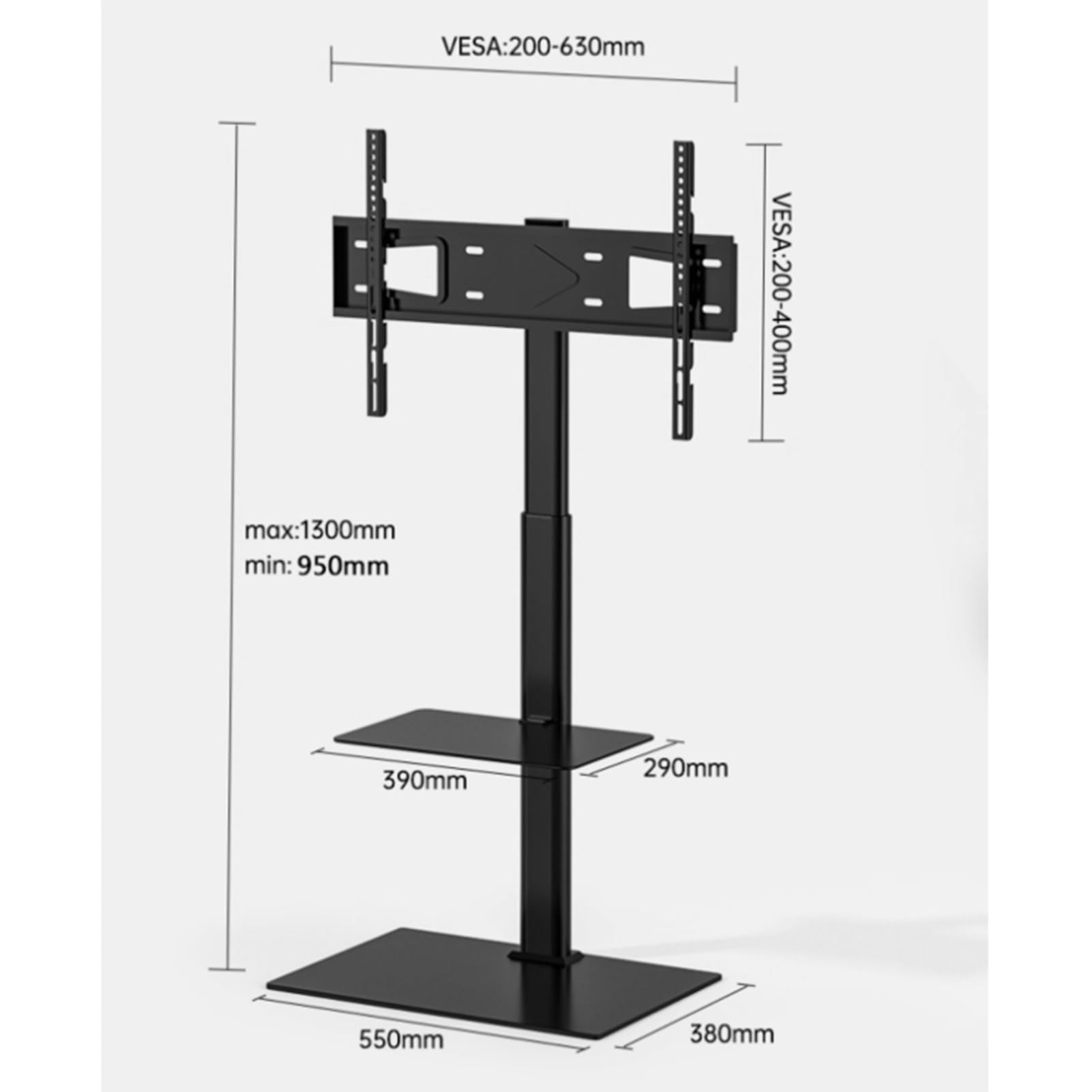 Soporte de Suelo portátil para TV - Soporte Universal con estantes para televisores LCD y LED de 32 a 70 Pulgadas. Altura Ajustable y gestión de Cables. Admite rotac, B-32-70in TV