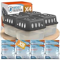 MoistBuster® 4x Luftentfeuchter ohne Strom + 8x 400g Luftenfeuchter Nachfüllpack - Raumentfeuchter bis 40m² für Keller, Bad uvm. - Entfeuchter und Luftentfeuchter Granulat im Set - Schutz vor Schimmel