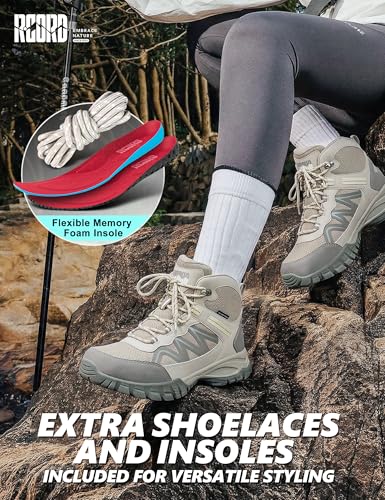 Image of R CORD Women's Hiking Boots, Waterproof Lightweight Trail Shoes with Non-Slip Grip, Comfortable Mid-Cut Outdoor Boots for Hiking, Camping, Travel & Everyday Adventures